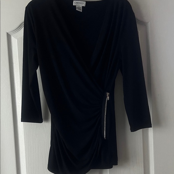 Carmen Marc Valvo Tops - Carmen Marc Valvo Black Drape Top with Zipper Accent